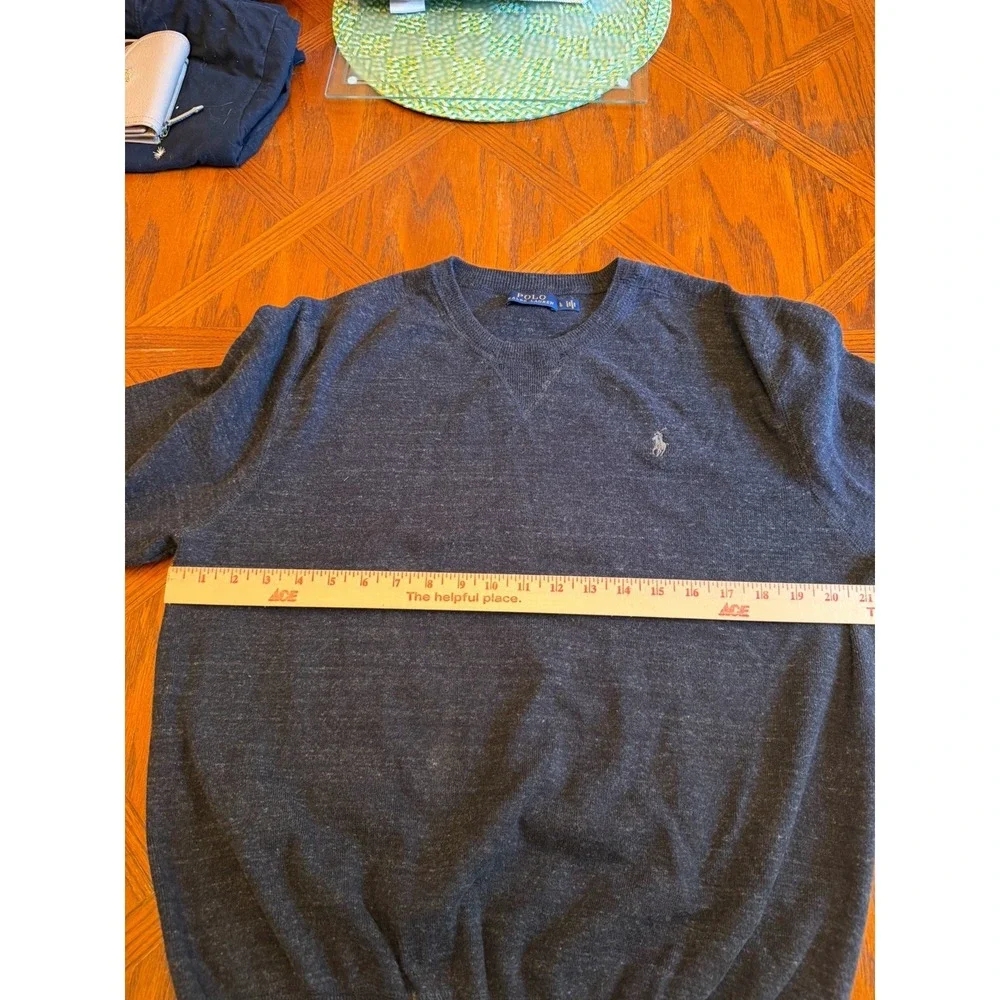 POLO RALPH LAUREN Sweater Mens Large Gray/Black Heather Crew Neck 100% Cotton